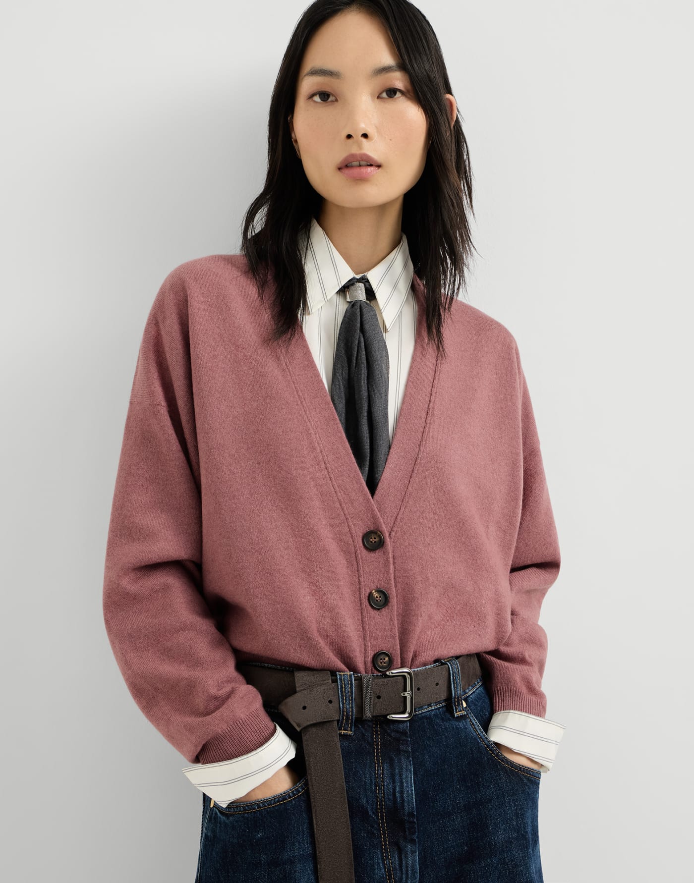Cashmere cardigan with monili Purple Woman - Brunello Cucinelli