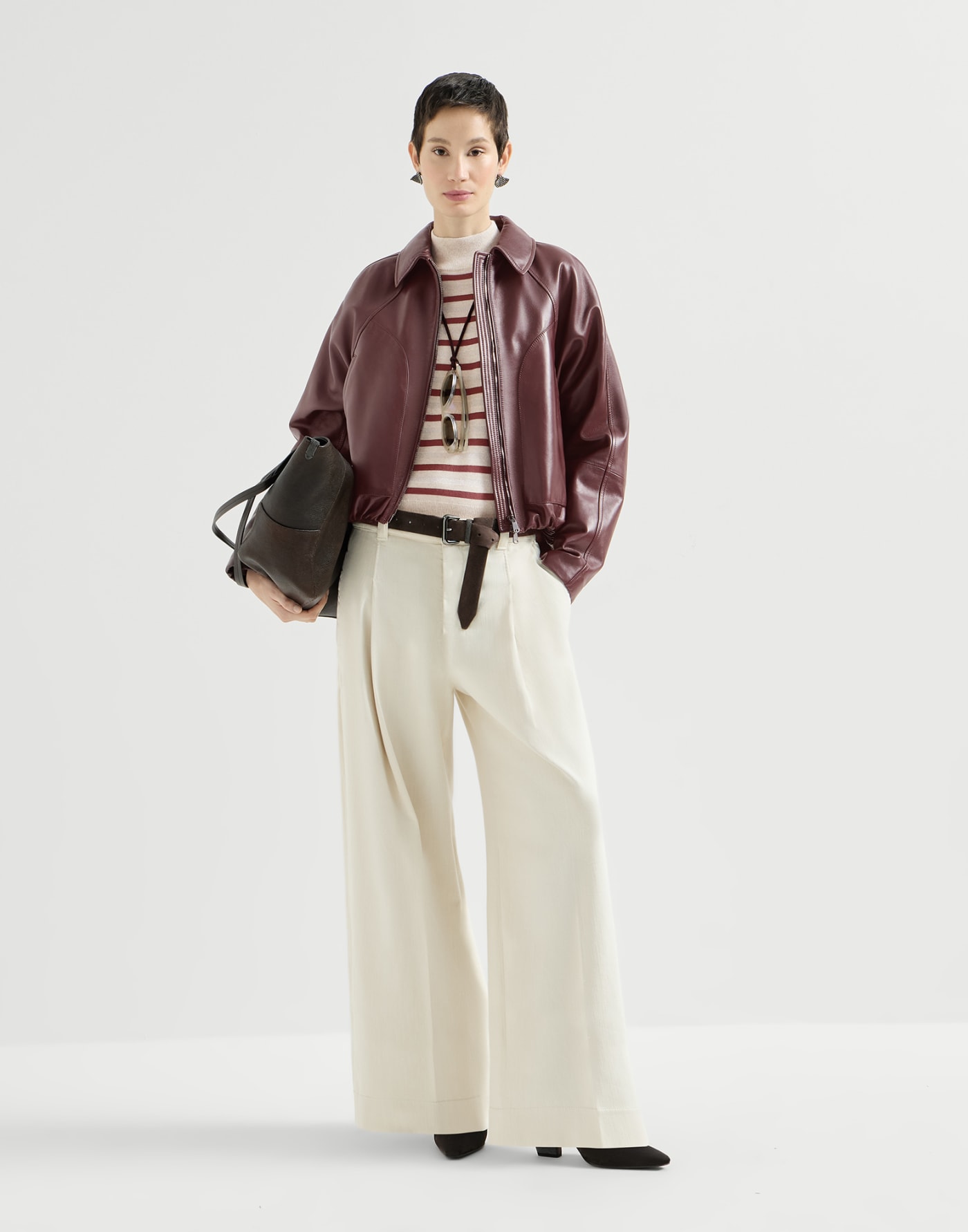 Sparkling stripe t-shirt Beige Woman - Brunello Cucinelli