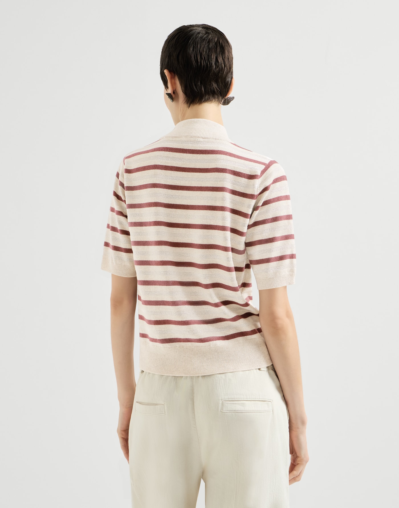 Sparkling stripe t-shirt Beige Woman - Brunello Cucinelli