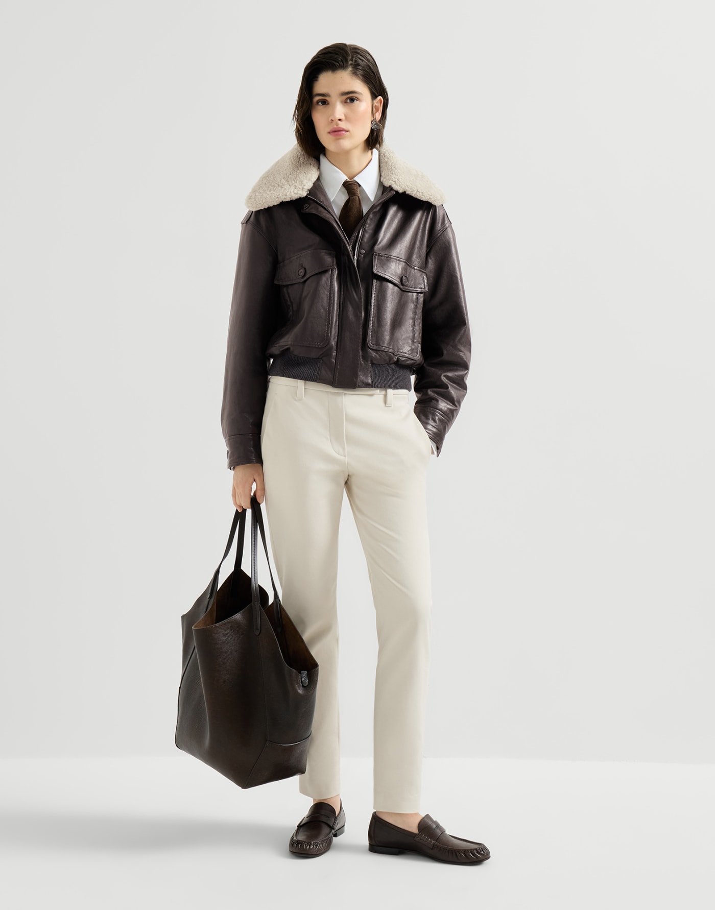 Stretch cotton cover trousers Milk Woman - Brunello Cucinelli