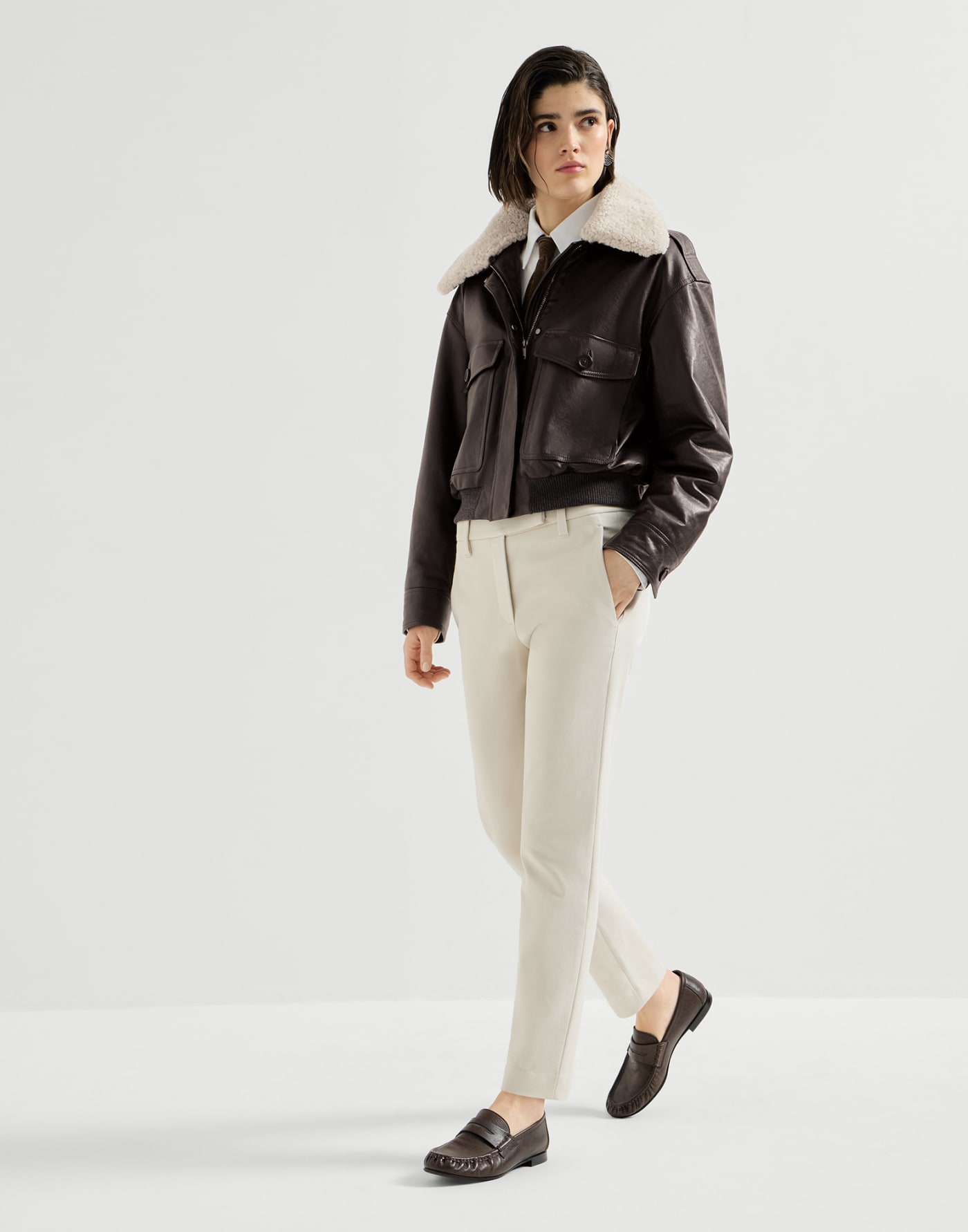 Stretch cotton cover trousers Milk Woman - Brunello Cucinelli