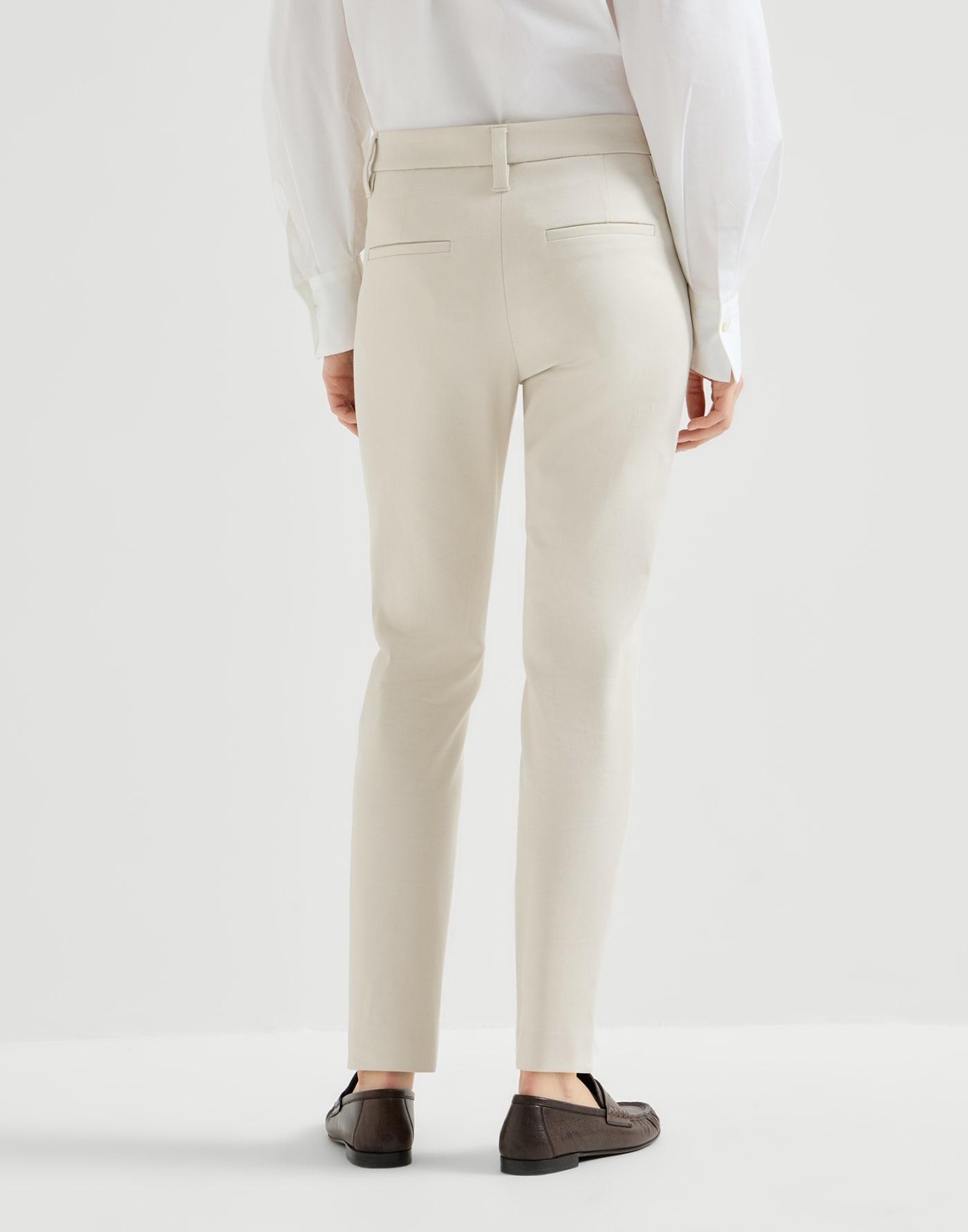Stretch cotton cover trousers Milk Woman - Brunello Cucinelli