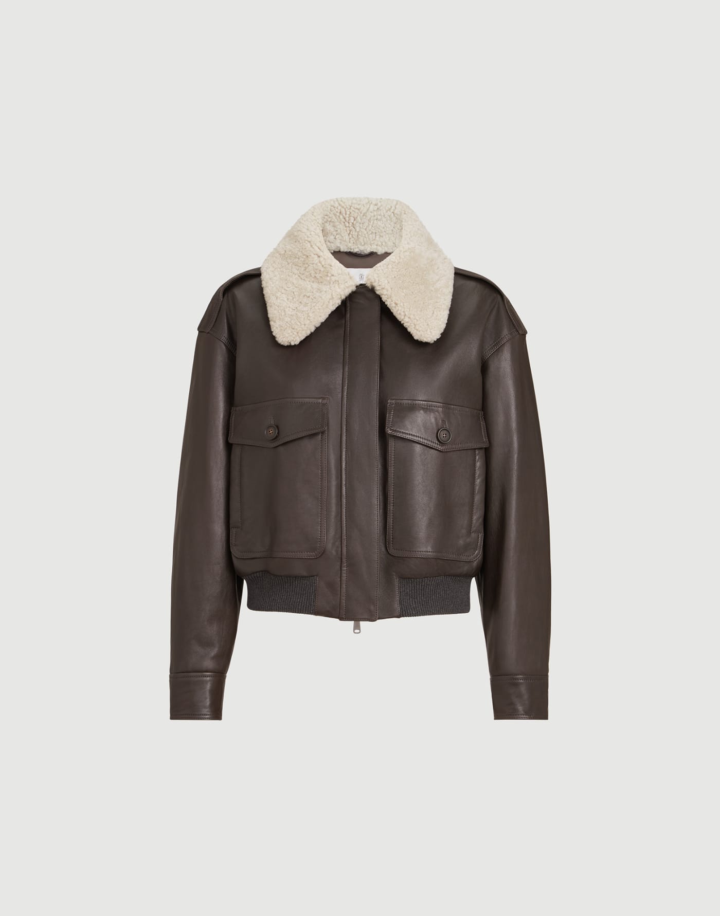Aviator jacket with detachable collar Coffee Woman - Brunello Cucinelli