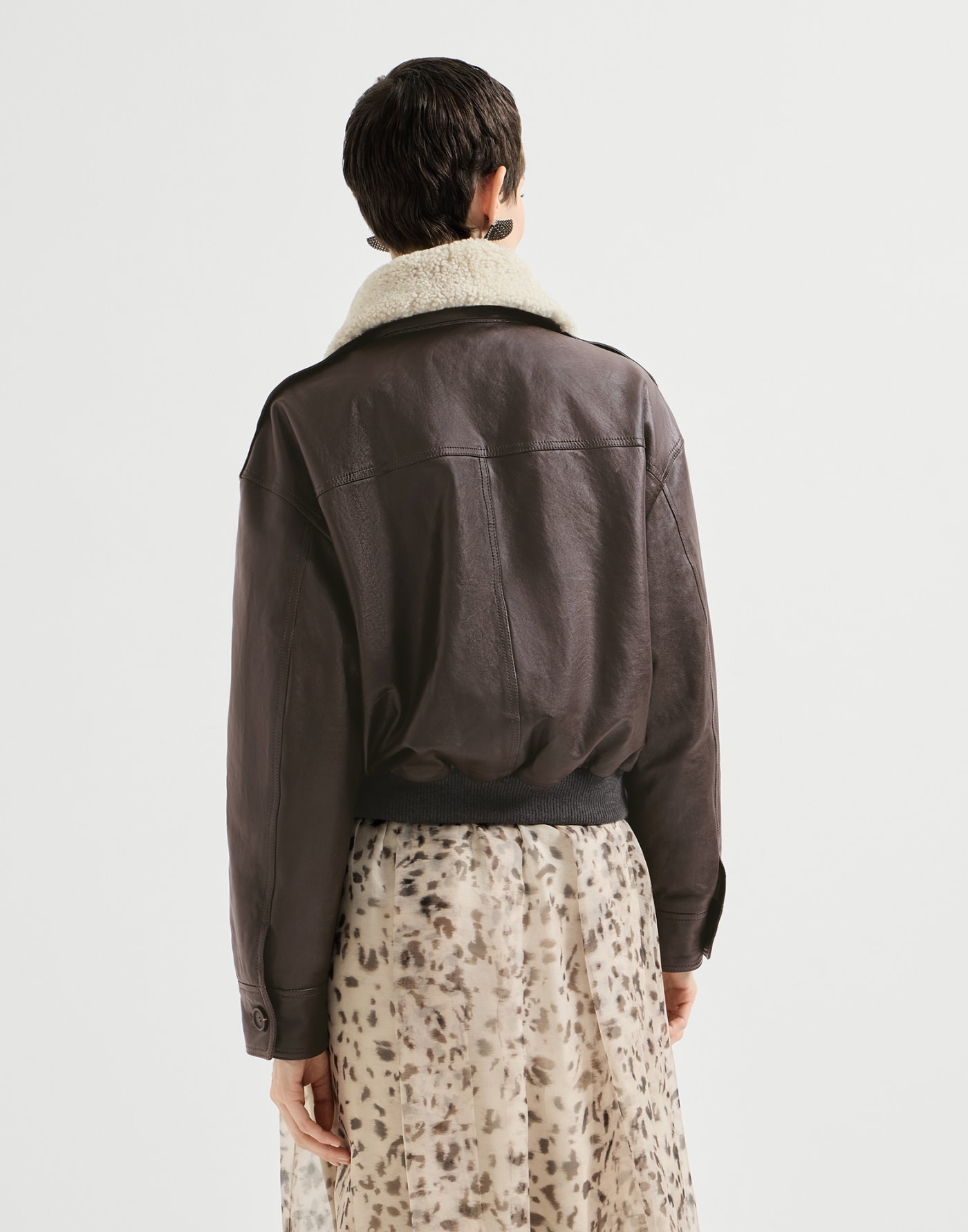 Aviator jacket with detachable collar Coffee Woman - Brunello Cucinelli