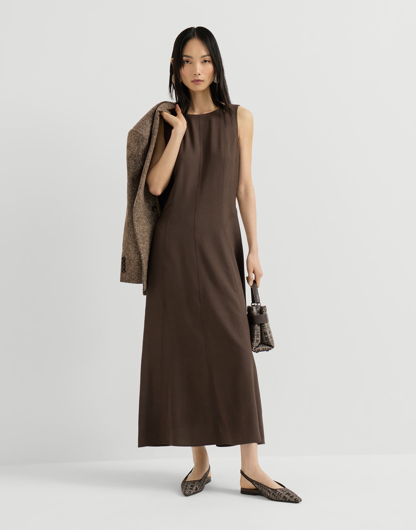 Fluid twill flared dress Brown Woman - Brunello Cucinelli