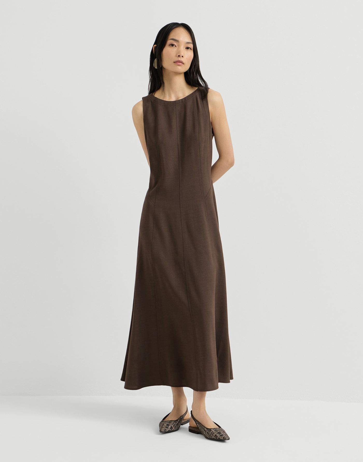 Fluid twill flared dress Brown Woman - Brunello Cucinelli