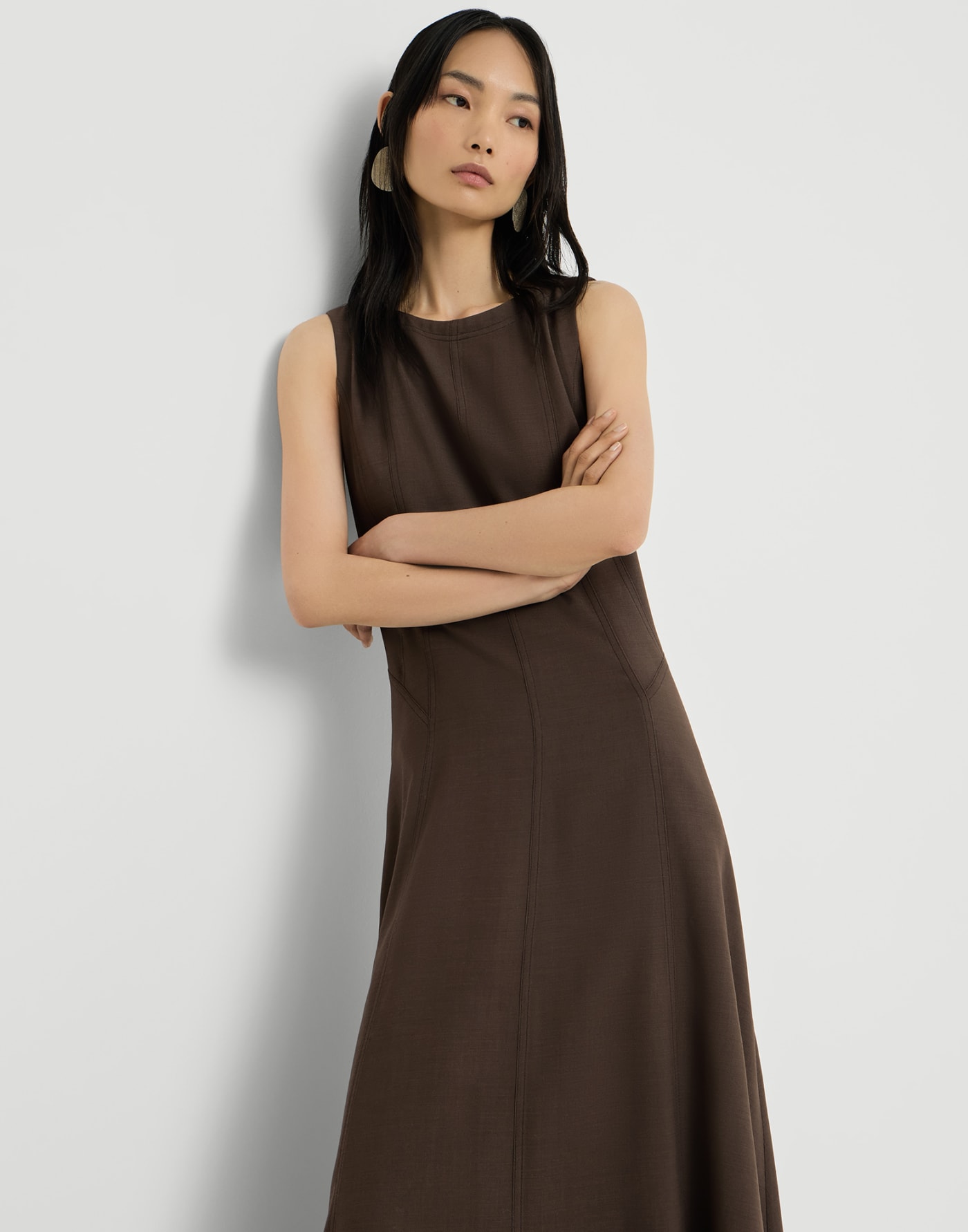 Fluid twill flared dress Brown Woman - Brunello Cucinelli
