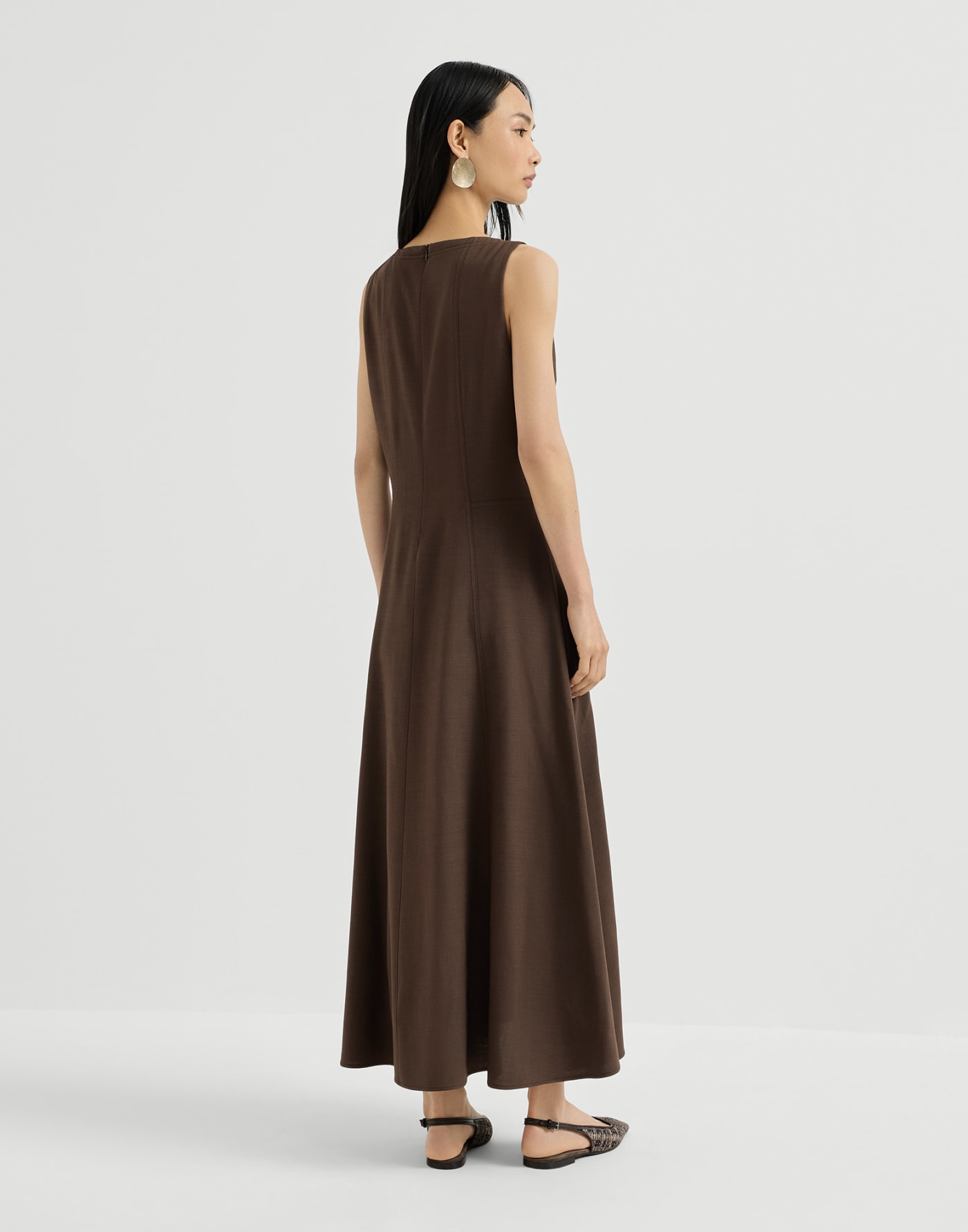 Fluid twill flared dress Brown Woman - Brunello Cucinelli