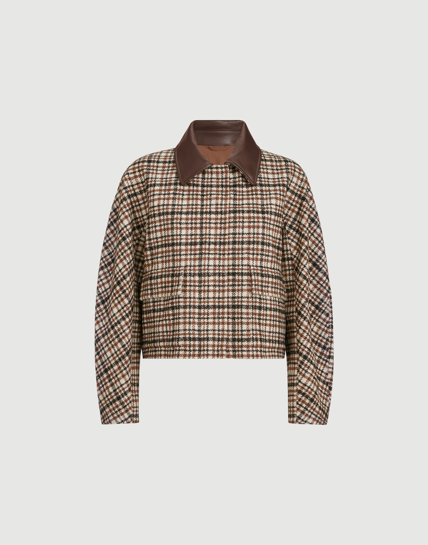 Checked jacket with leather collar Brown Woman - Brunello Cucinelli