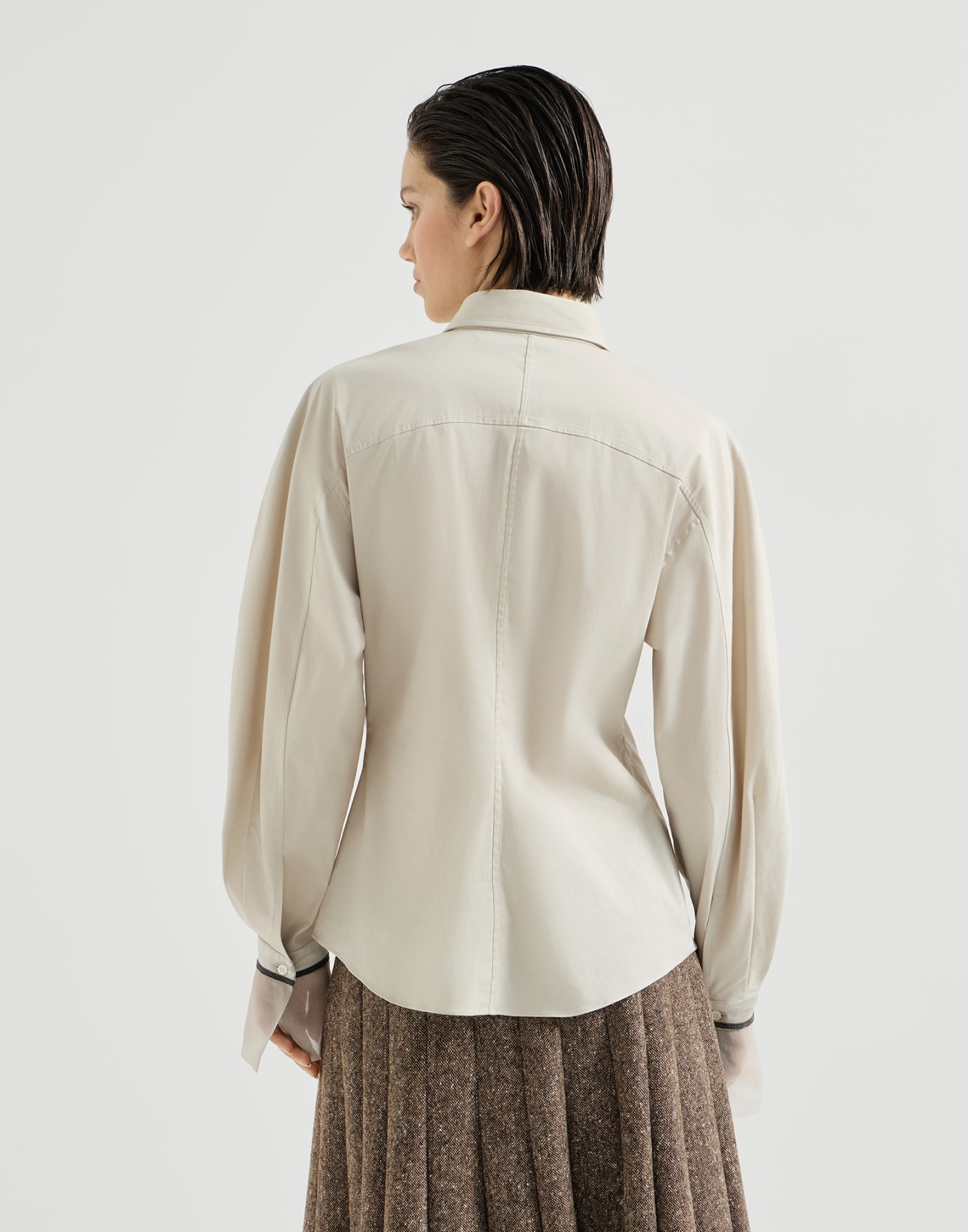 Poplin shirt with silk cuffs Ivory Woman - Brunello Cucinelli