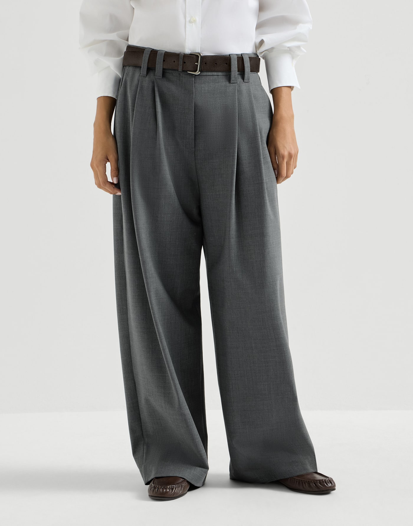 Pantalón de lana Tropical Luxury Gris Oscuro Mujer - Brunello Cucinelli