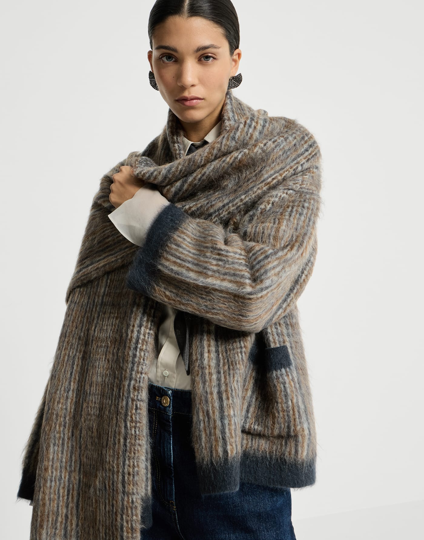 Outerwear double Principe di Galles Marrone Donna - Brunello Cucinelli