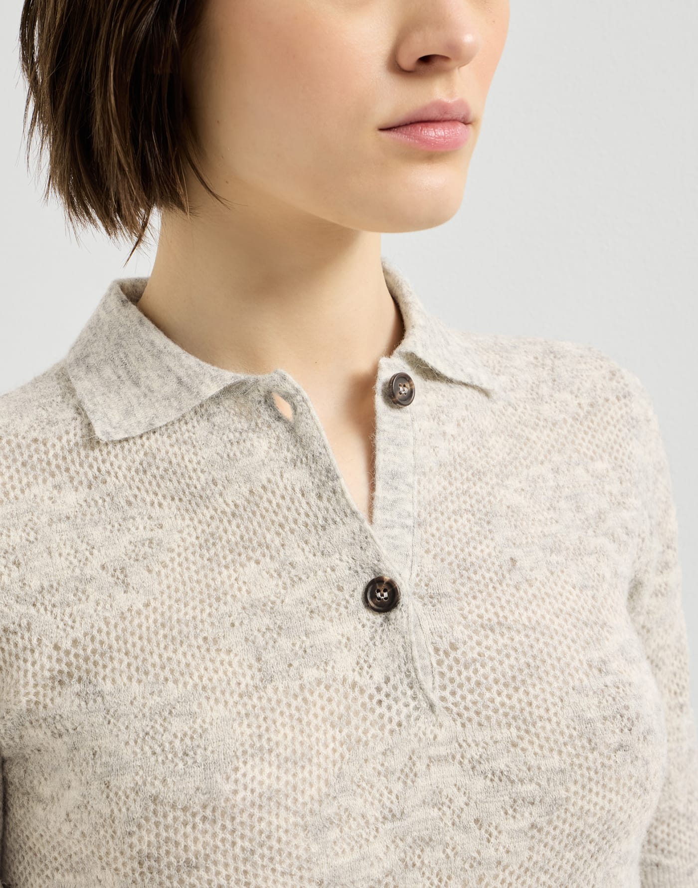Flower lace knit polo Fog Woman - Brunello Cucinelli
