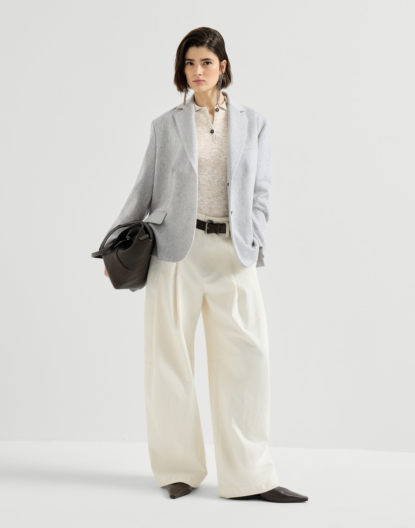 Flower lace knit polo Fog Woman - Brunello Cucinelli