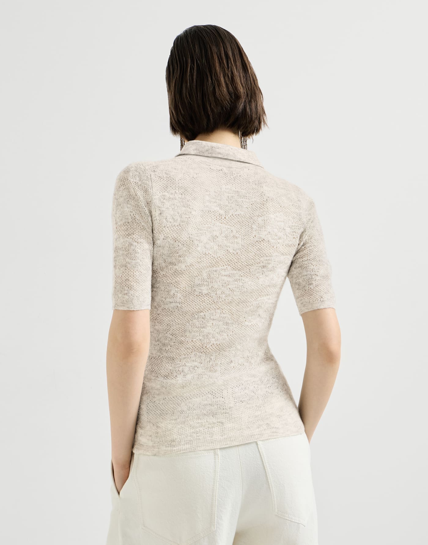 Flower lace knit polo Fog Woman - Brunello Cucinelli