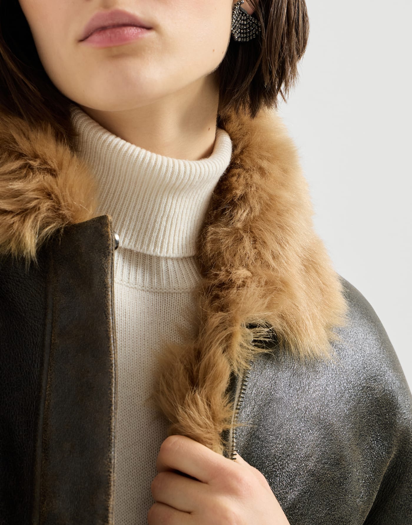 シアーリング アヴィエータージャケット ブラウン レディース - Brunello Cucinelli