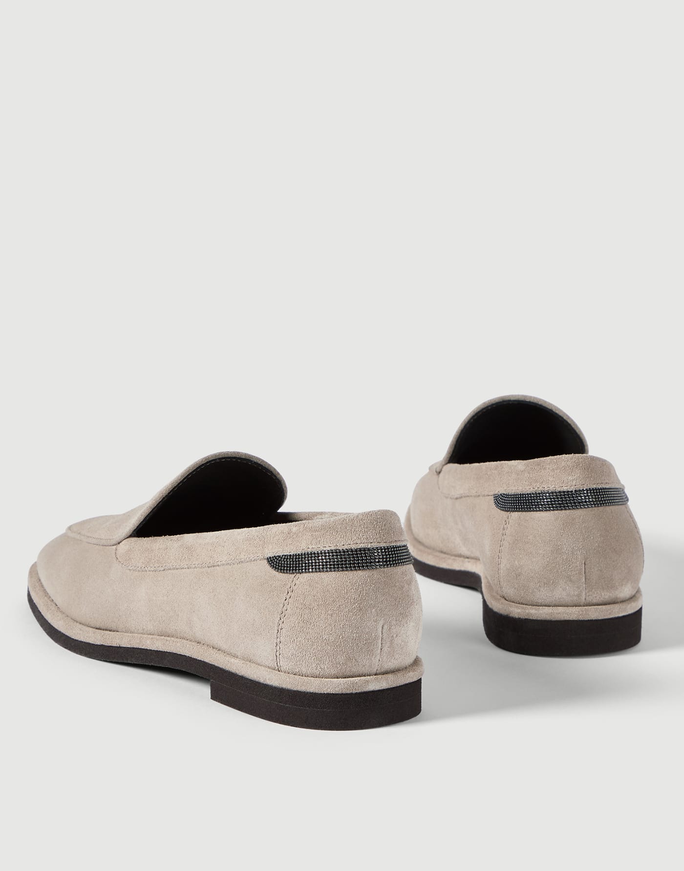 Suede loafers with monili Light Grey Woman - Brunello Cucinelli