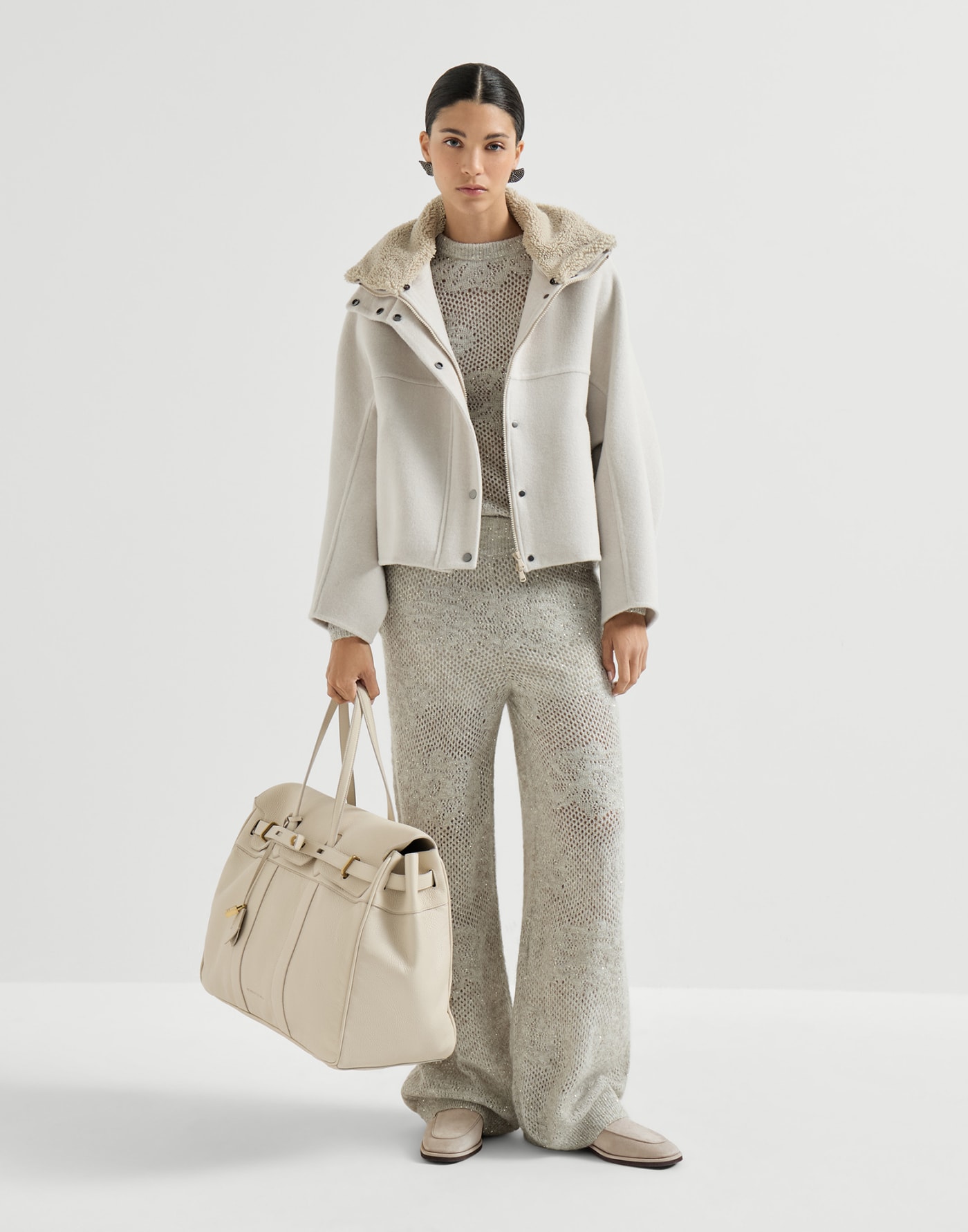 Suede loafers with monili Light Grey Woman - Brunello Cucinelli