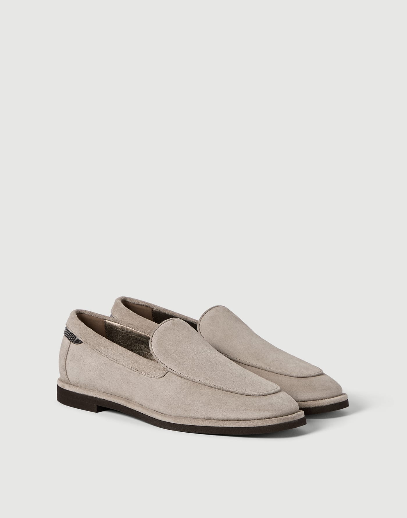 Suede loafers with monili Light Grey Woman - Brunello Cucinelli