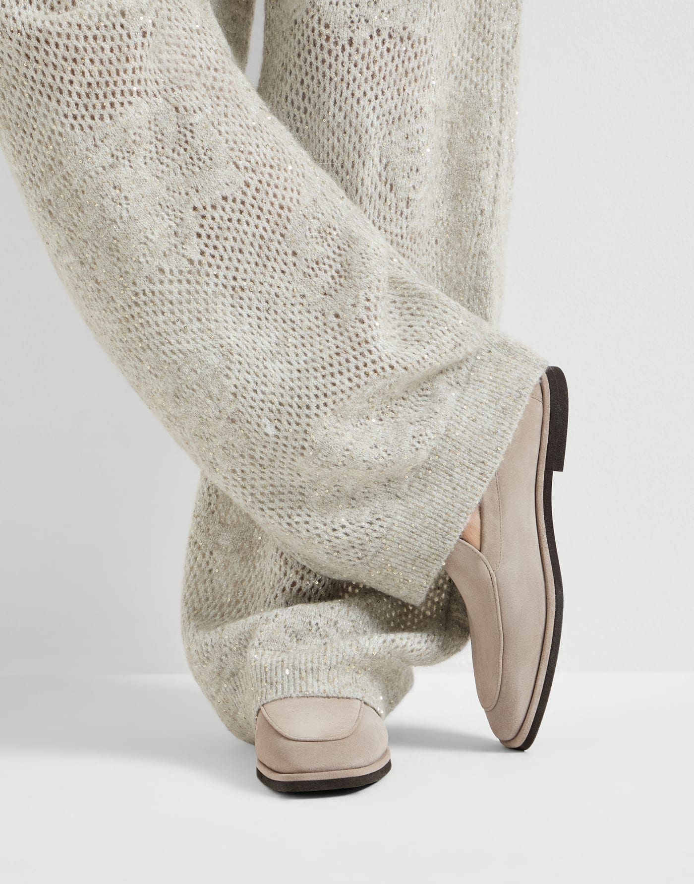 Suede loafers with monili Light Grey Woman - Brunello Cucinelli