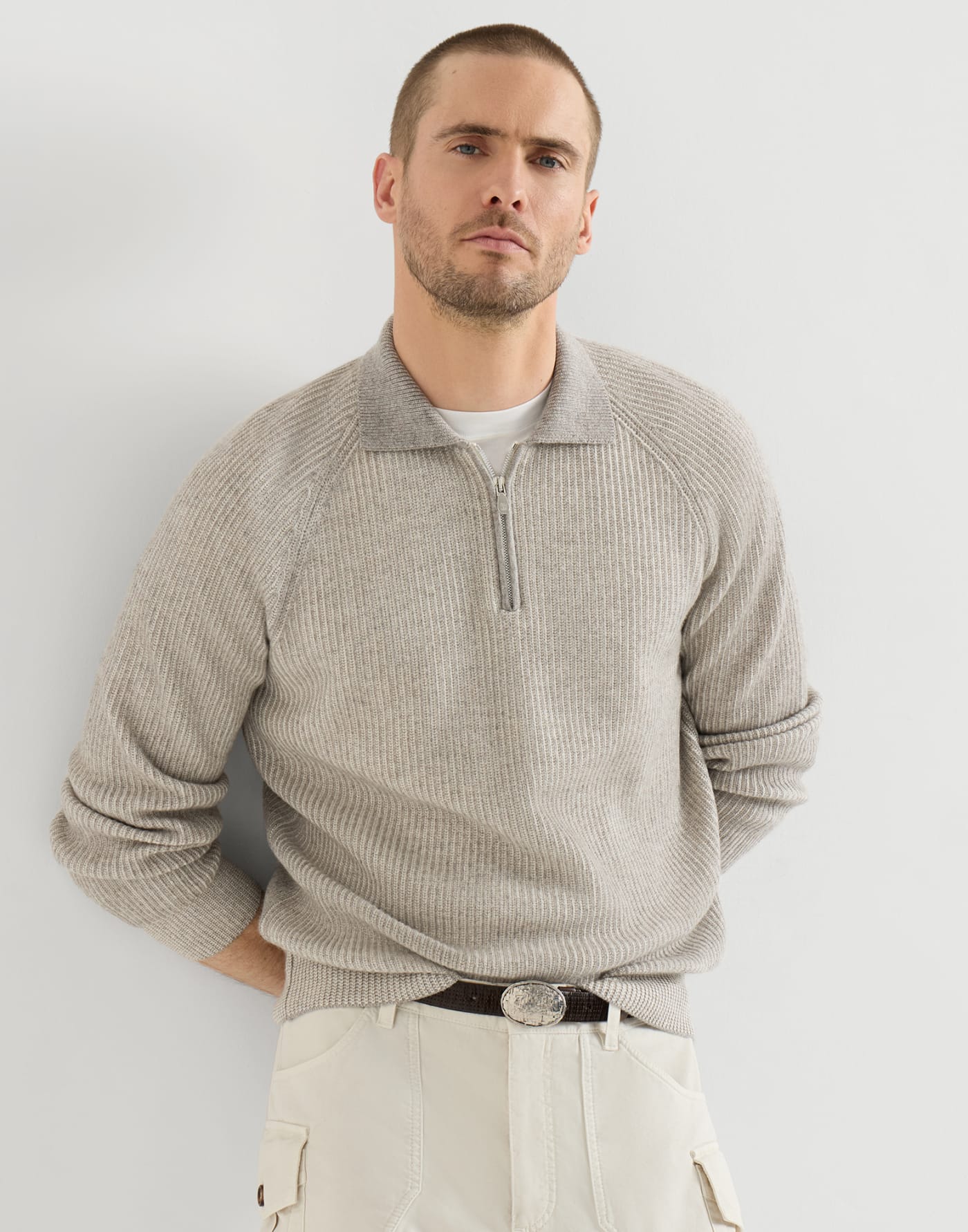 Strick-Poloshirt aus Kaschmir-Vanisé Grau Herren - Brunello Cucinelli