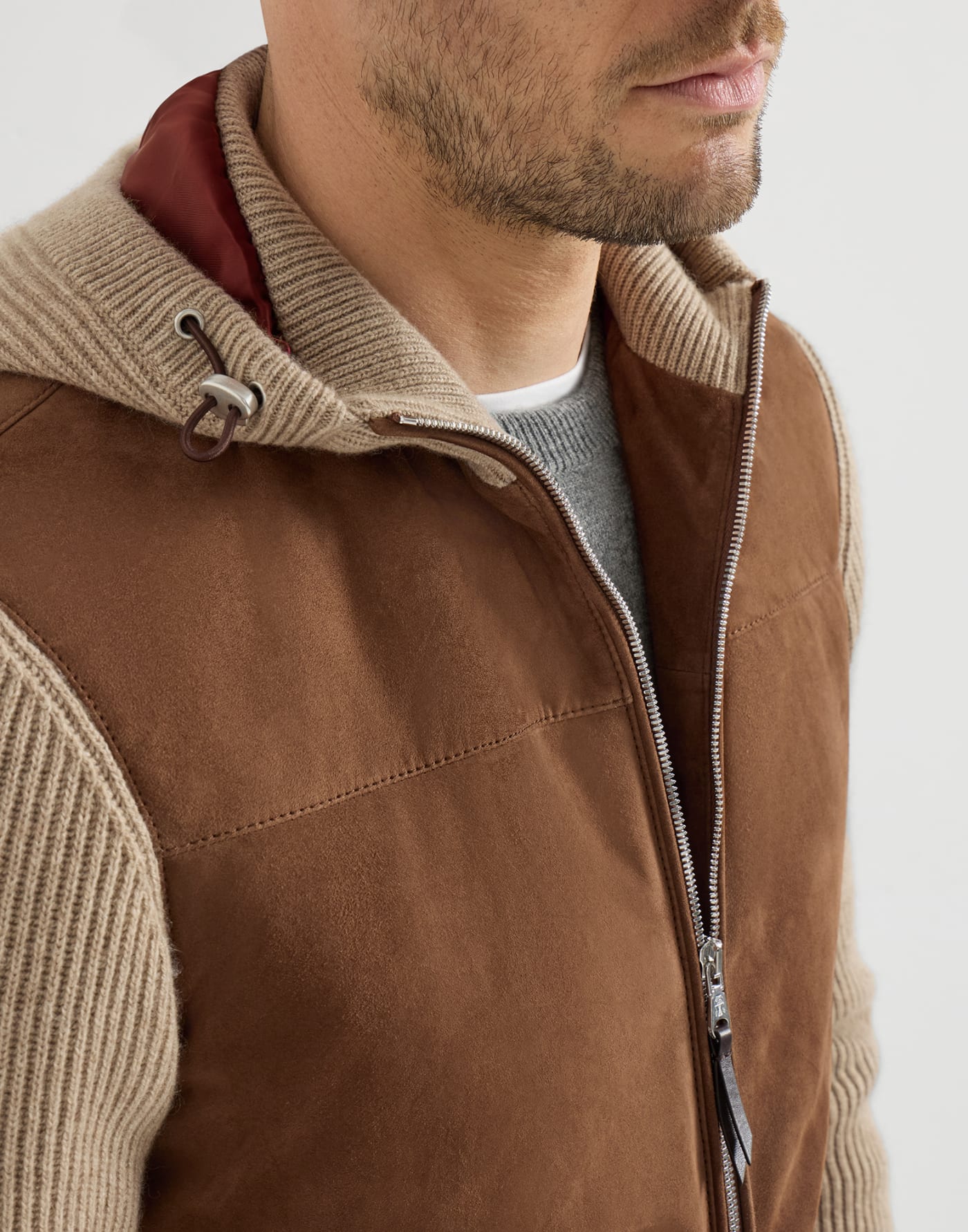 Suede bomber jacket with quilting Brown Man - Brunello Cucinelli