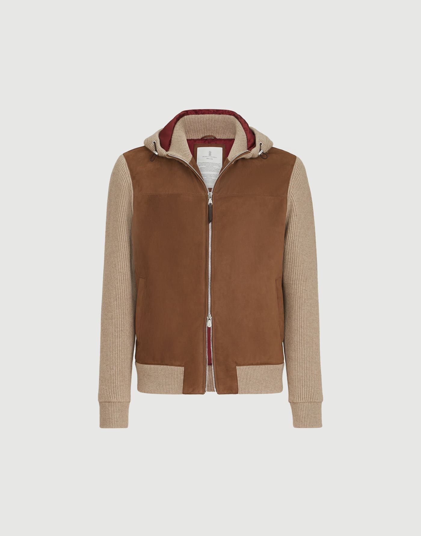 Suede bomber jacket with quilting Brown Man - Brunello Cucinelli