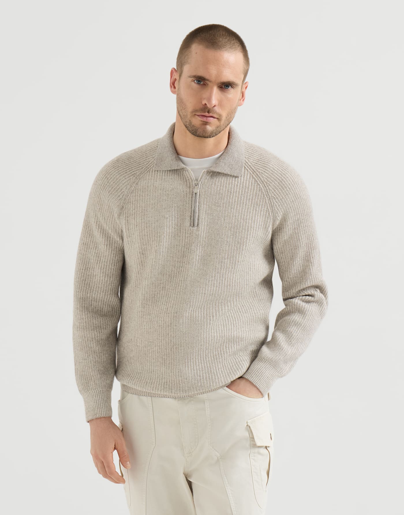 Strick-Poloshirt aus Kaschmir-Vanisé Grau Herren - Brunello Cucinelli