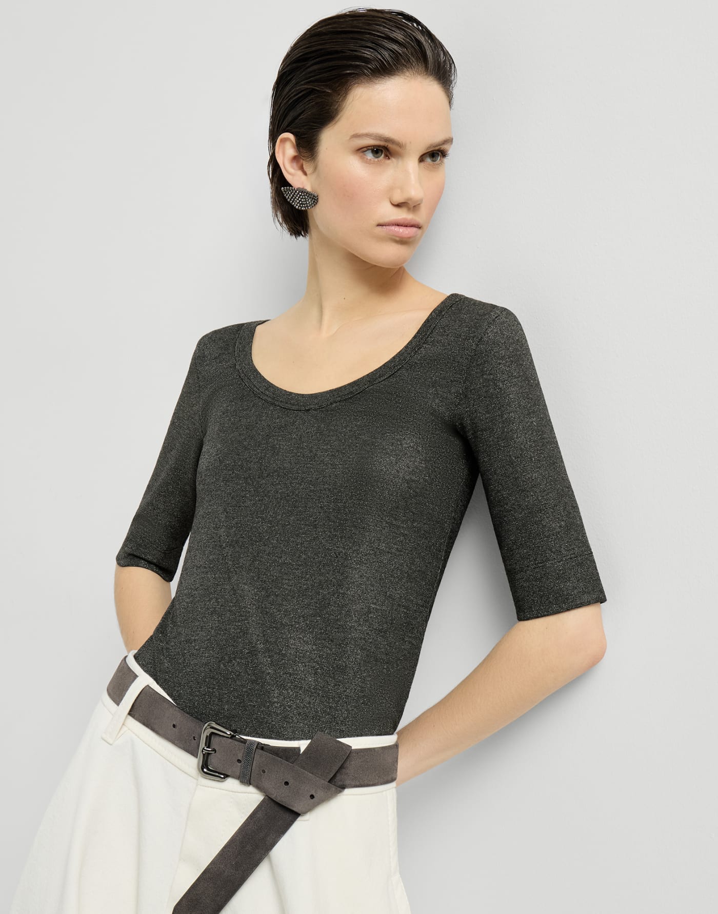 Sparkling virgin wool top Anthracite Woman - Brunello Cucinelli