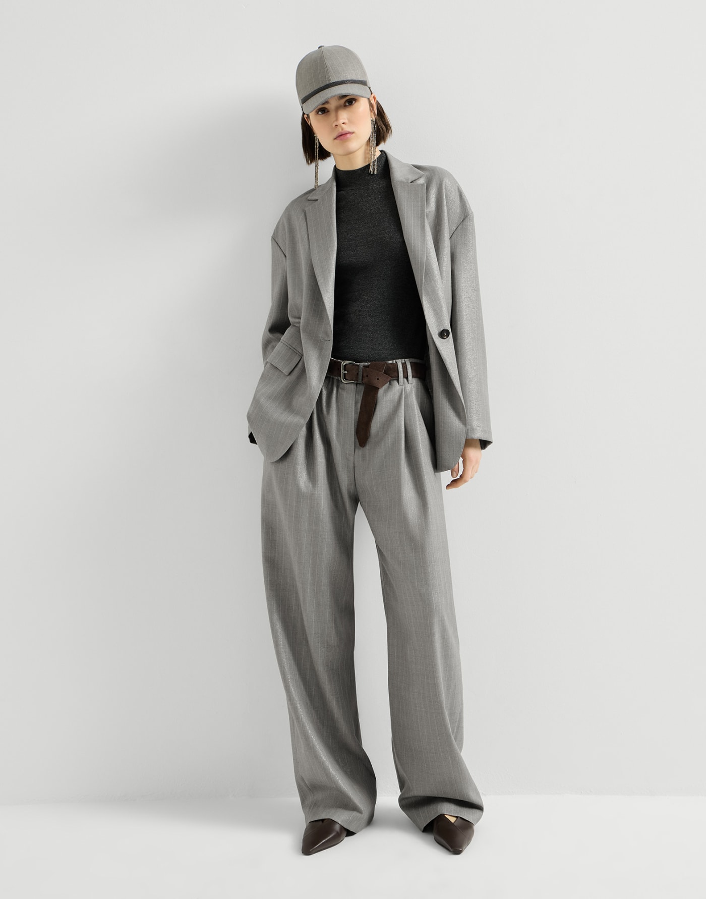 Sparkling pinstripe track trousers Silver Woman - Brunello Cucinelli