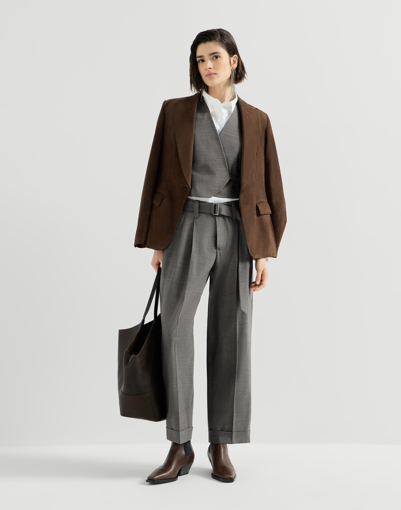 Pantalón Sartorial Baggy Gris Oscuro Mujer - Brunello Cucinelli