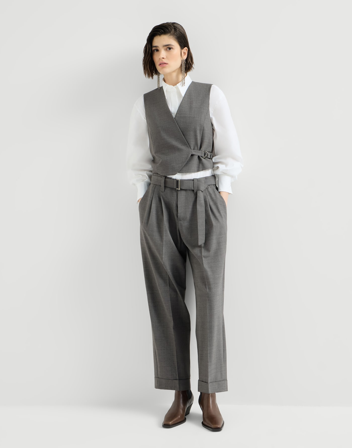 Pantalón Sartorial Baggy Gris Oscuro Mujer - Brunello Cucinelli