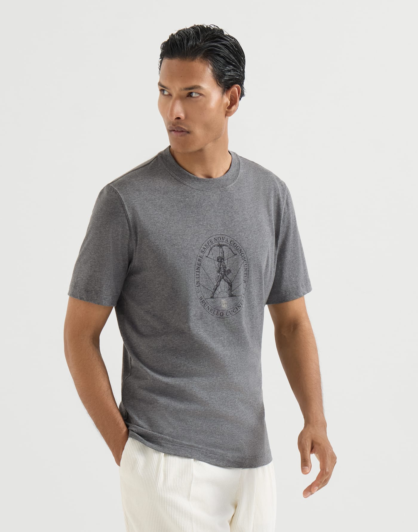 T-shirt with print Anthracite Man - Brunello Cucinelli