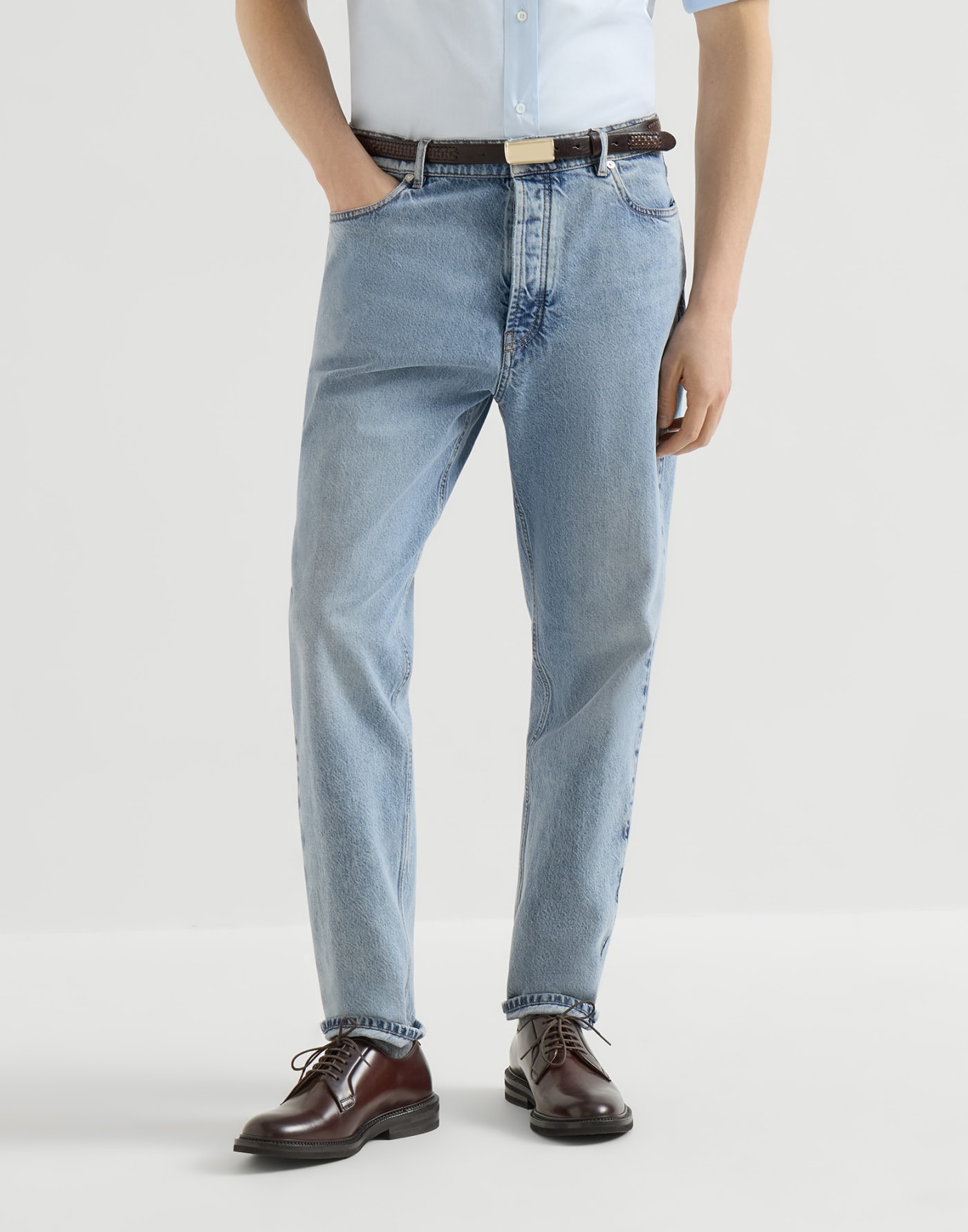 Iconic fit five-pocket trousers Light Denim Man - Brunello Cucinelli