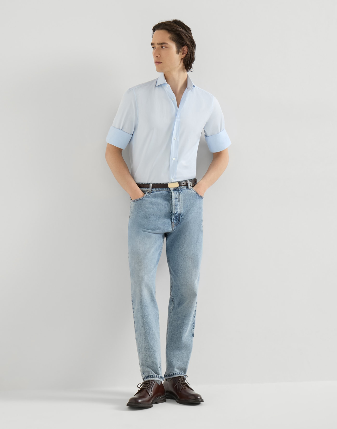 Iconic fit five-pocket trousers Light Denim Man - Brunello Cucinelli