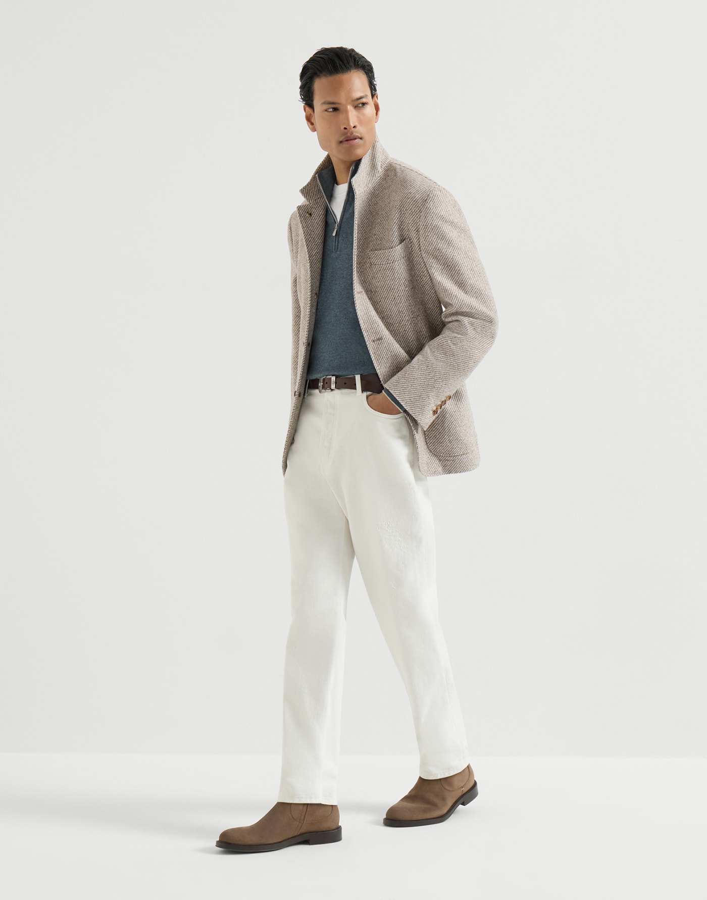 Jersey de cachemir con abertura de cremallera Cerúleo Hombre - Brunello Cucinelli