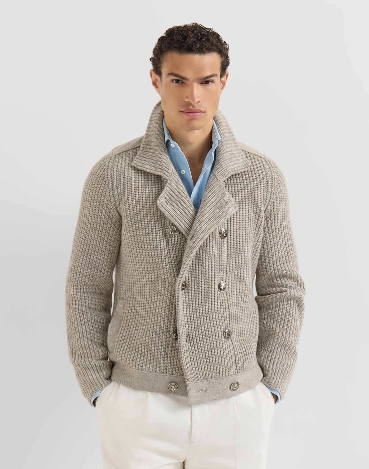 Cardigan Marina in cashmere Marrone Chiaro Uomo - Brunello Cucinelli