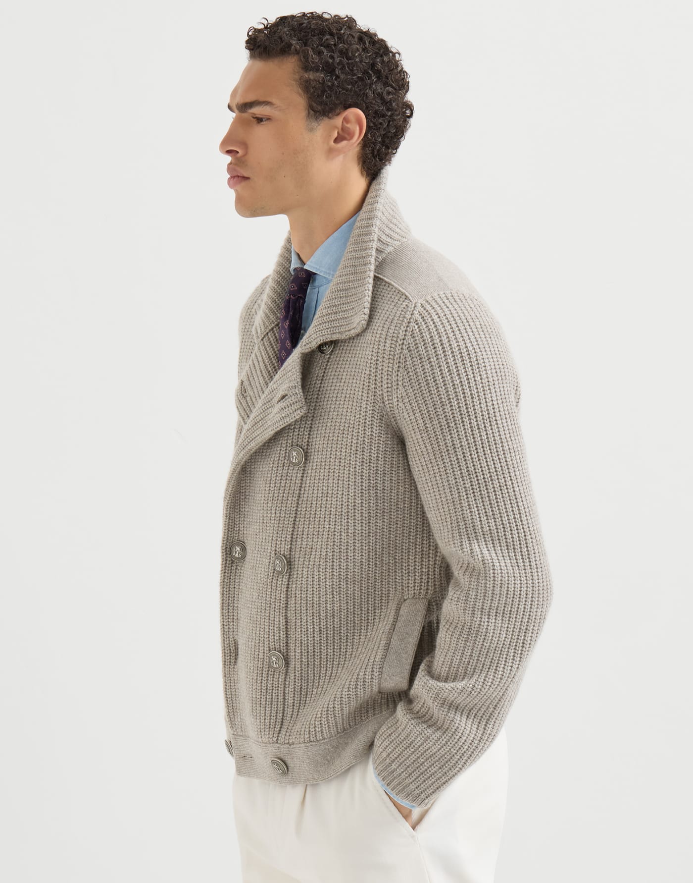 Cardigan Marina in cashmere Marrone Chiaro Uomo - Brunello Cucinelli