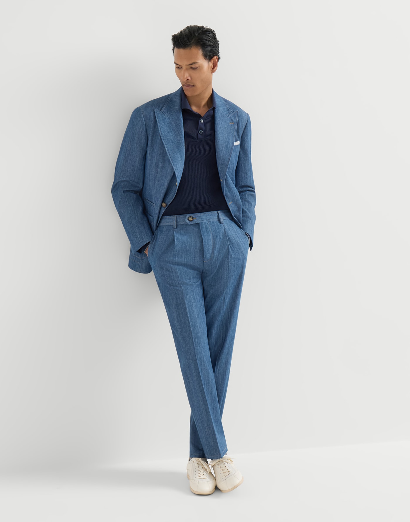 Lightweight denim deconstructed blazer Medium Denim Man - Brunello Cucinelli