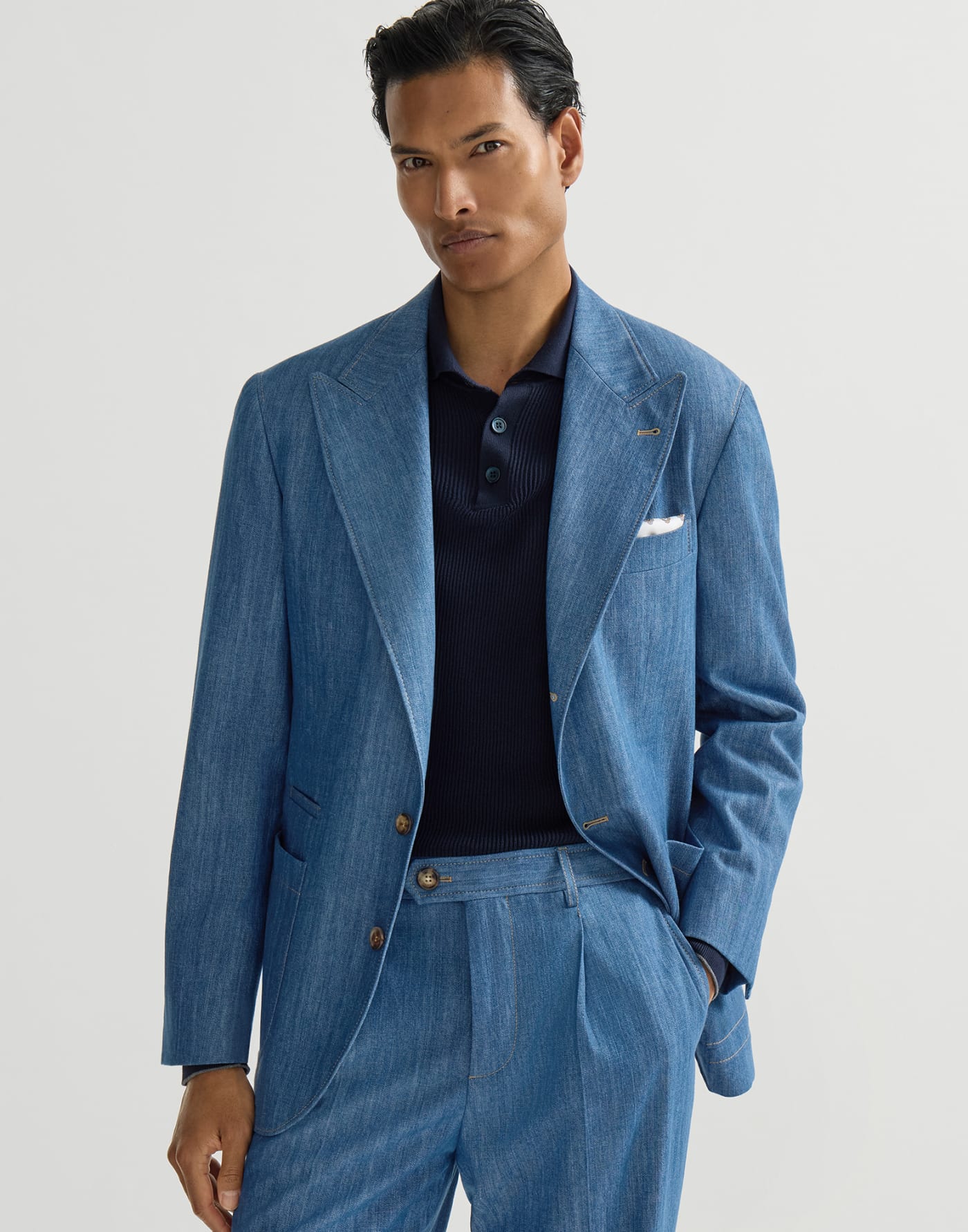 Lightweight denim deconstructed blazer Medium Denim Man - Brunello Cucinelli