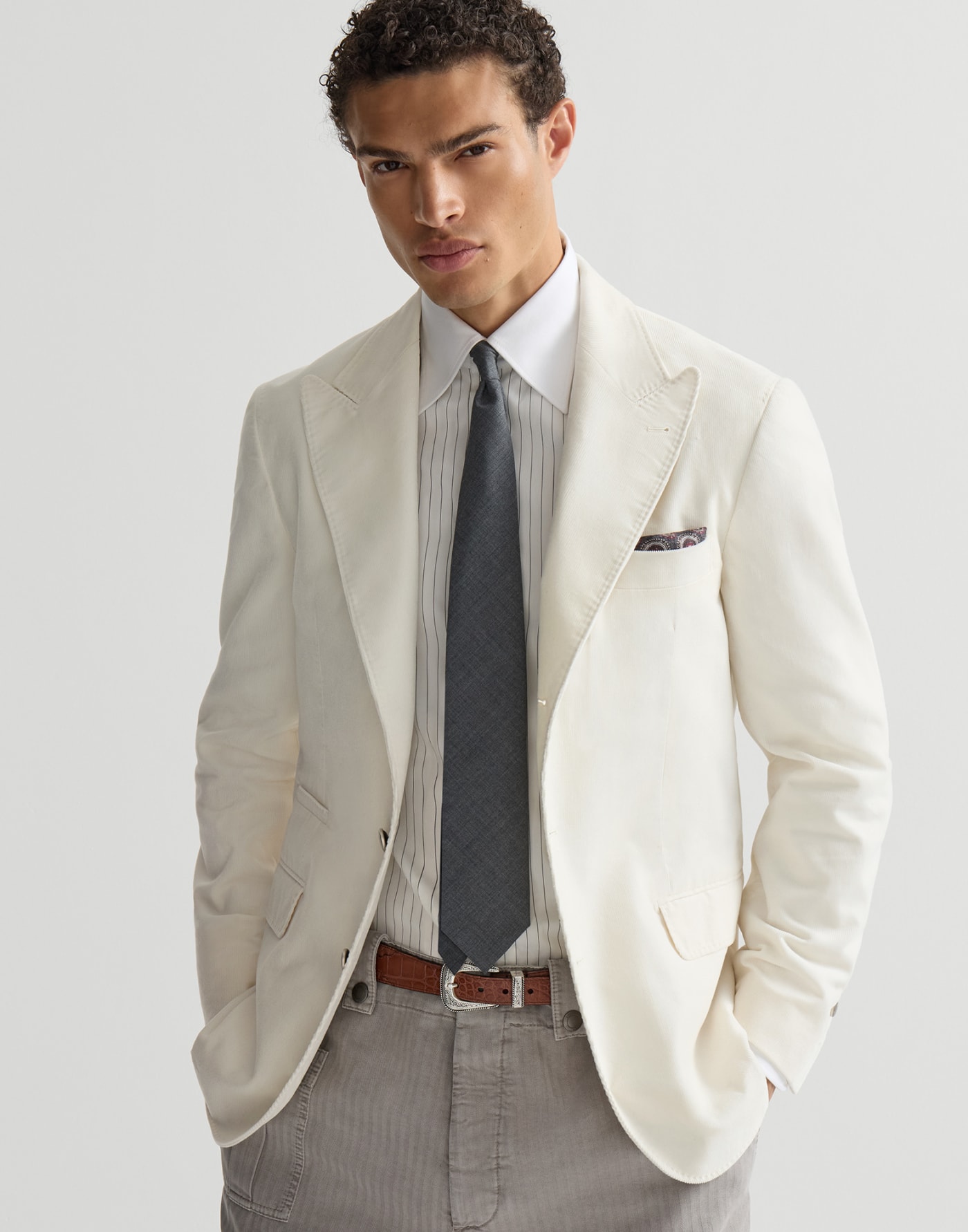 Sea Island corduroy deconstructed blazer Panama Man - Brunello Cucinelli