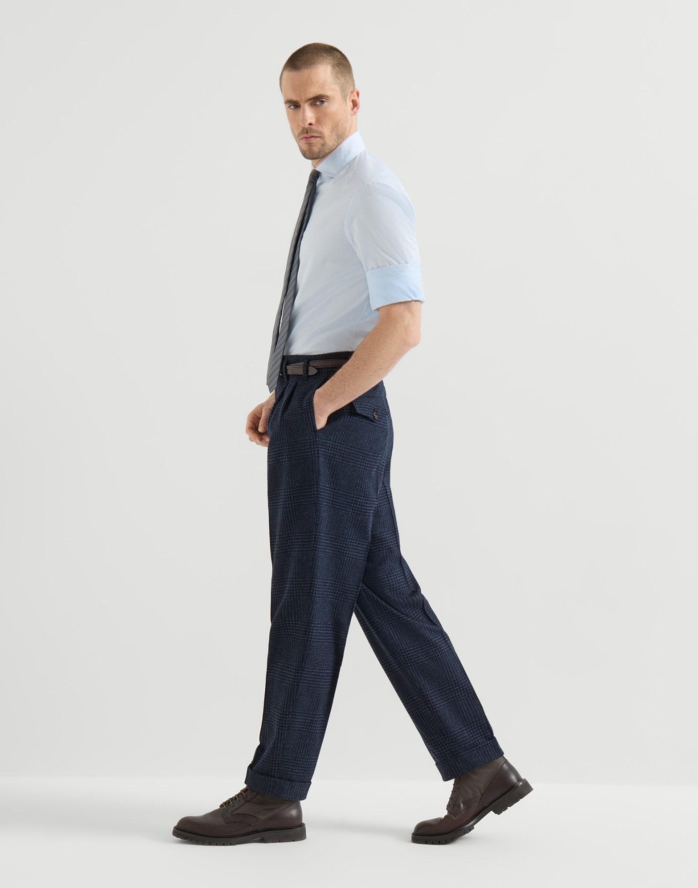 Pantalone Principe di Galles Blu Uomo - Brunello Cucinelli