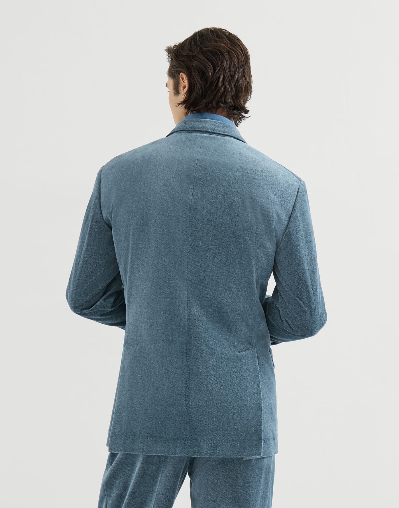 Denim-effect velvet Tailor blazer Cerulean Man - Brunello Cucinelli