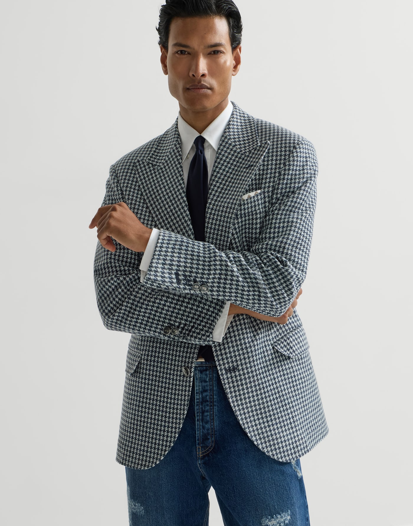 千鸟格精裁夹克 海军蓝 男款 - Brunello Cucinelli