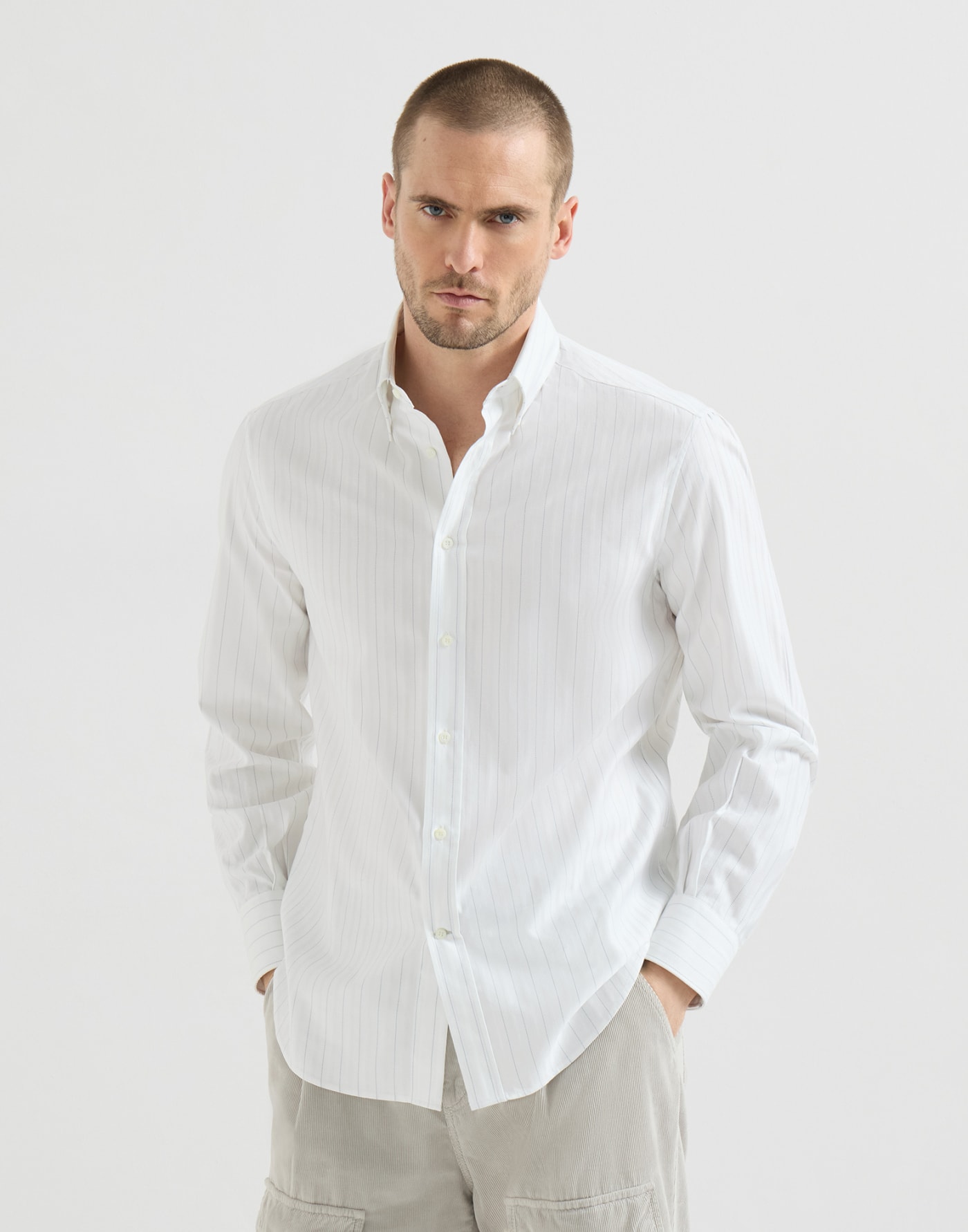 Button-down collar shirt White Man - Brunello Cucinelli