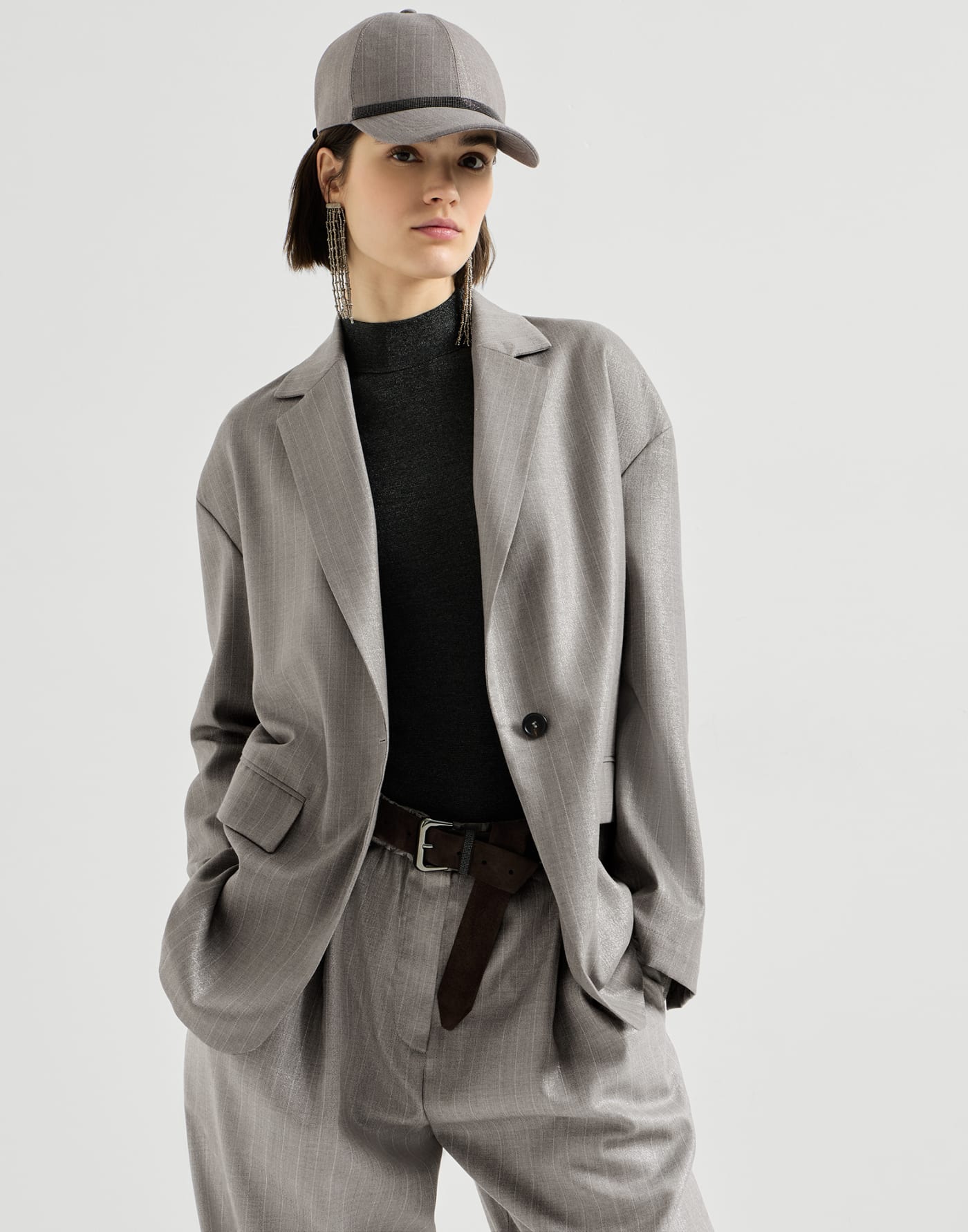Giacca in Sparkling Pinstripe Argento Donna - Brunello Cucinelli