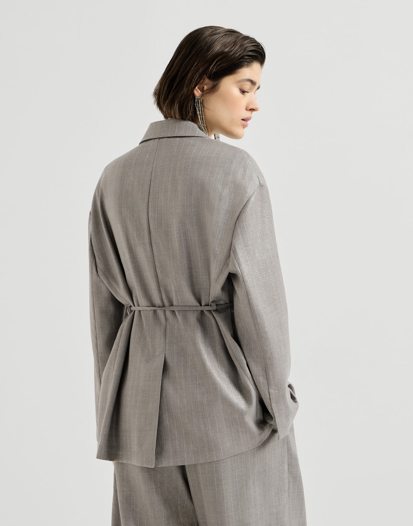 Giacca in Sparkling Pinstripe Argento Donna - Brunello Cucinelli