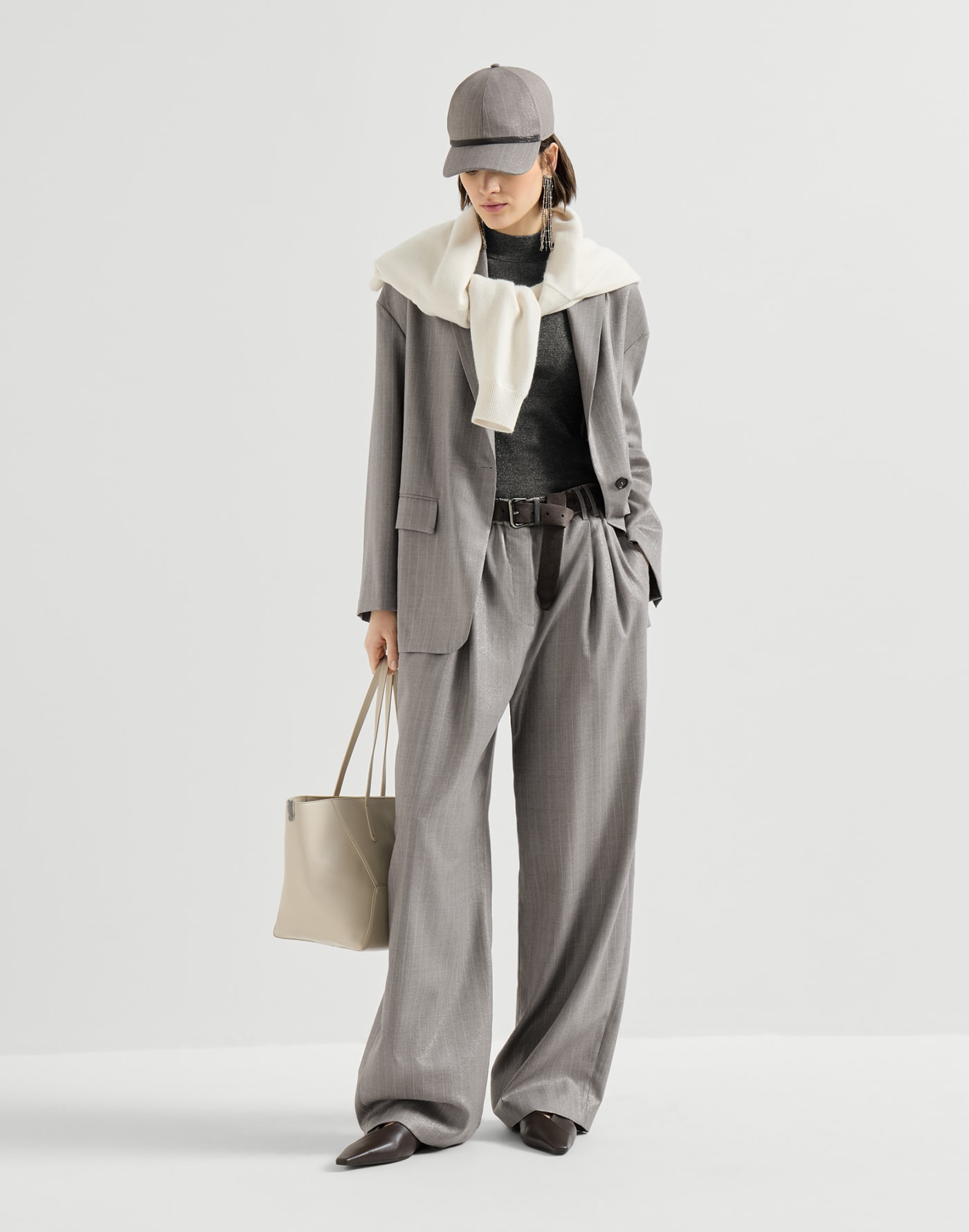 Giacca in Sparkling Pinstripe Argento Donna - Brunello Cucinelli
