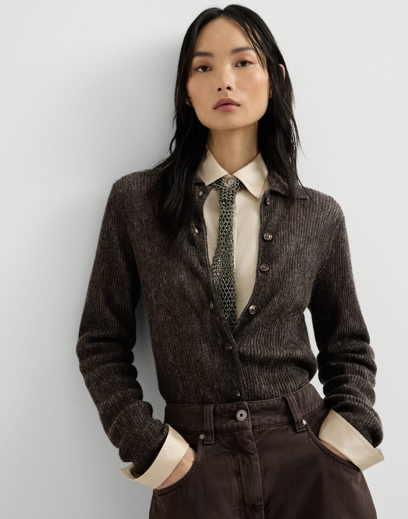 闪烁罗纹开衫 钢灰色 女款 - Brunello Cucinelli