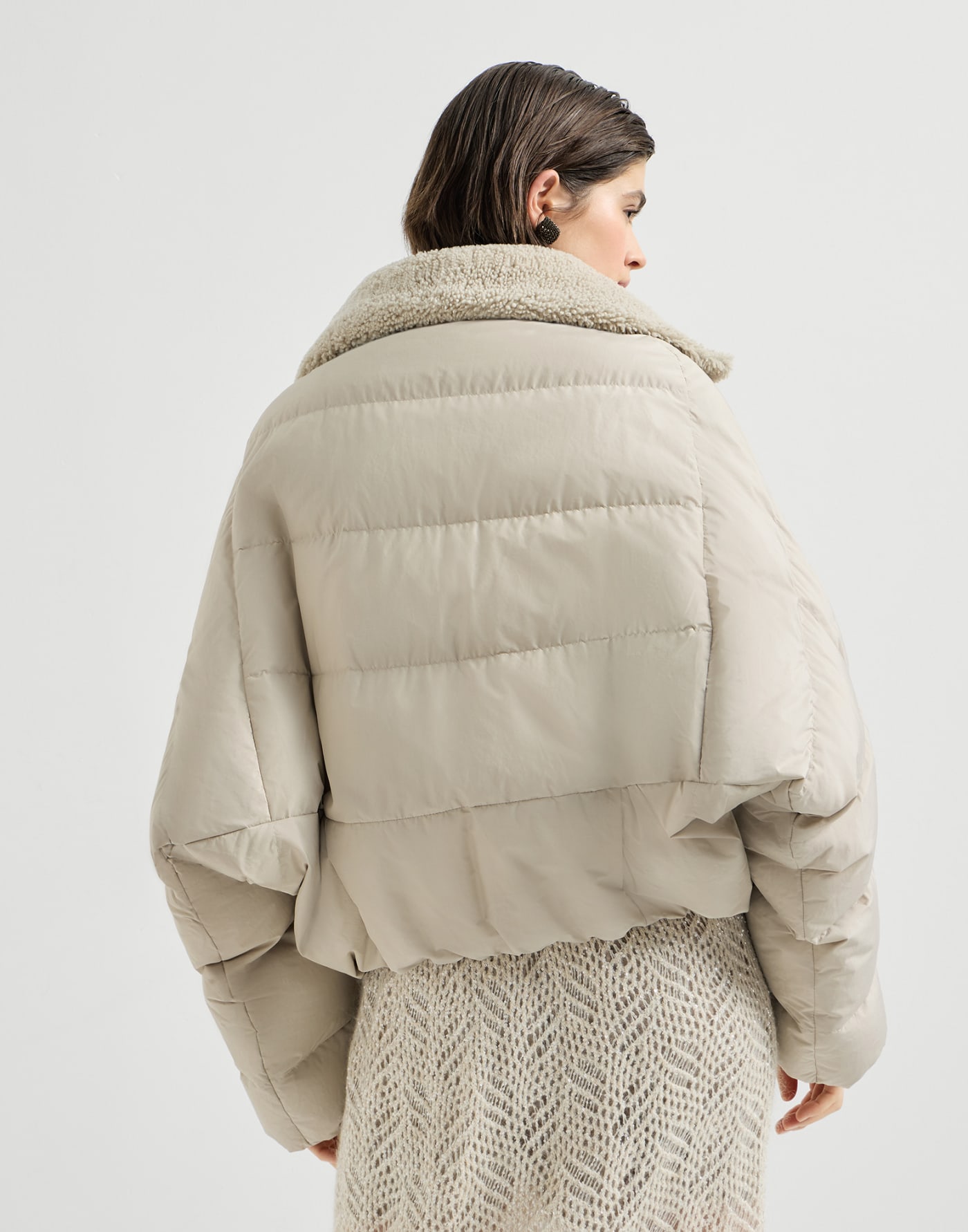 Techno cotton taffeta down jacket Sand Woman - Brunello Cucinelli